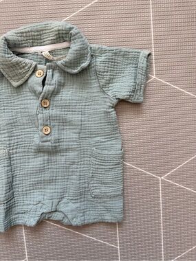 Liam & james|Baby boy Sage Muslin gauzy Polo Romper,Beachy size 0-3M•••boho cute